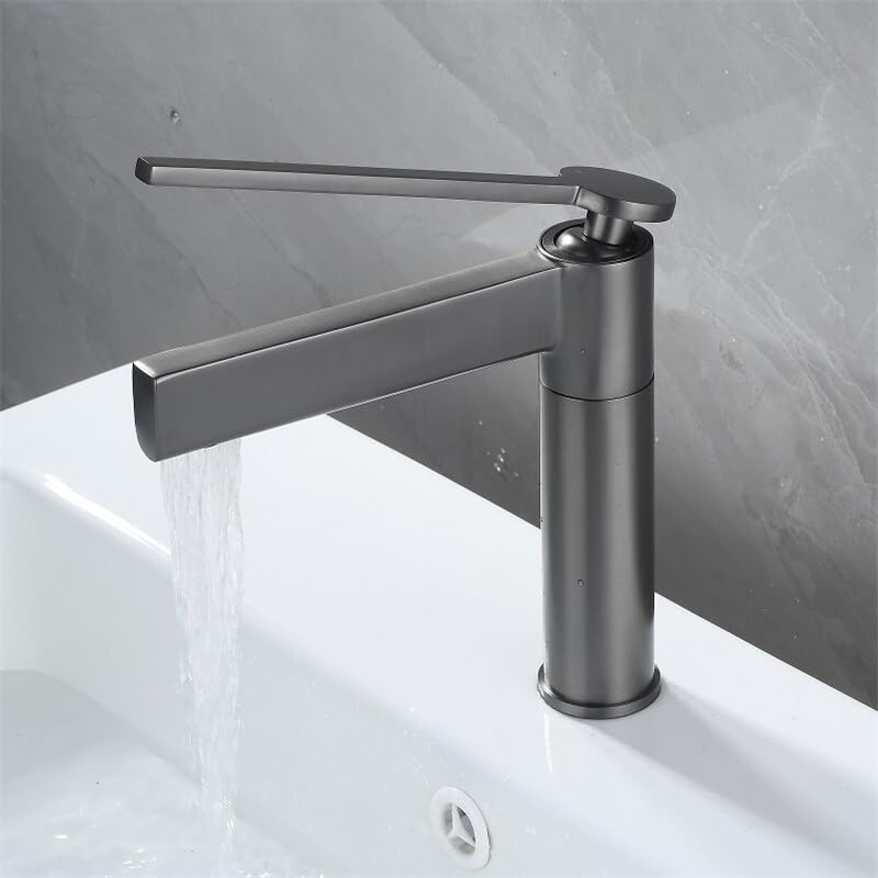 Robinet de salle de bain mitigeur lavabo gris laiton brossé eau chaude et froide