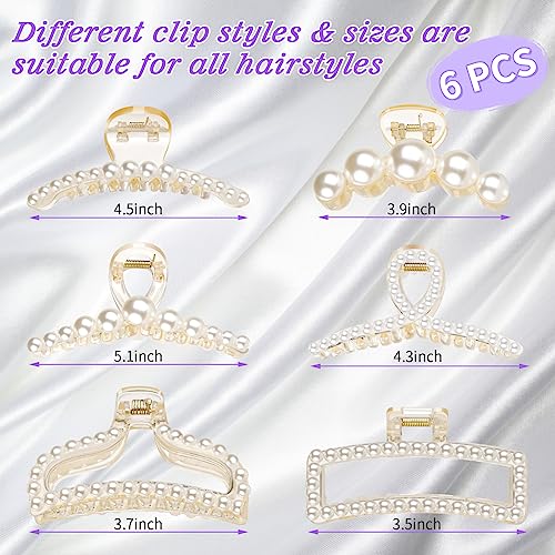 Leezmark Pearl Hair Claw Clips, pinzas grandes para cabello fino, grueso, rizado o largo, clips blancos para cabello para mujeres y niñas miniatura 2