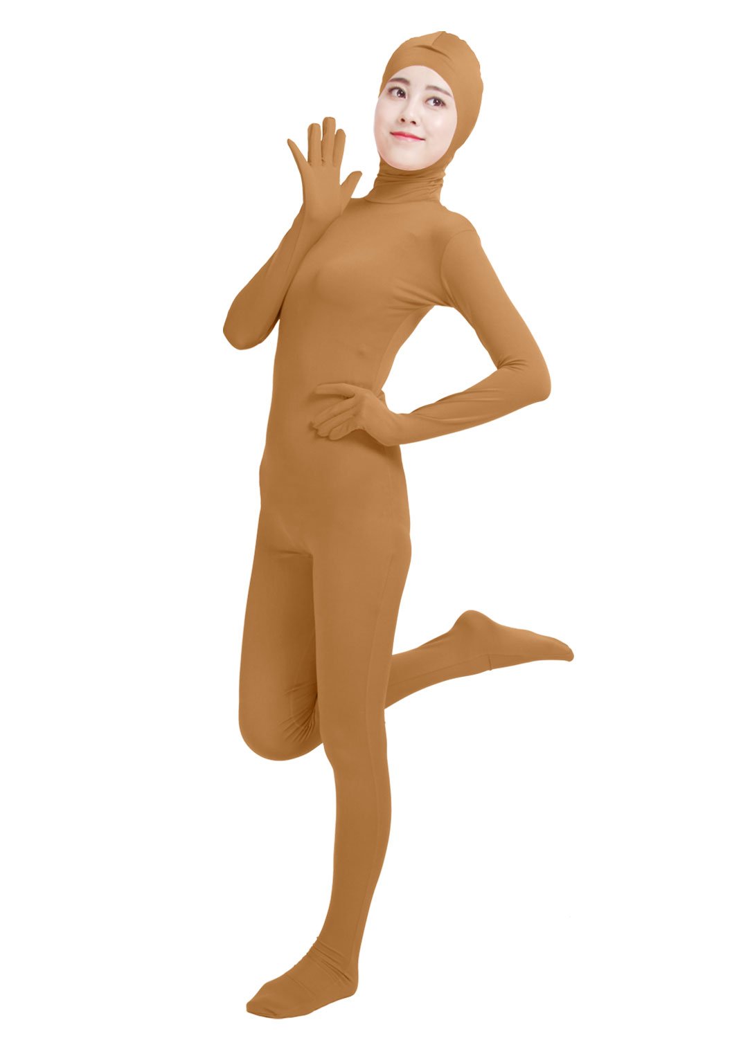 HSEMLIOE Women's Open Face Spandex Skin Tight Zentai Stretch Halloween Costume Brown — image 1