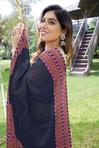 Image of MIRCHI FASHION Saree for Woman Chiffon Georgette Polka Dot Border | Plain Lightweight Women's Sari with Printed Pallu and Blouse Piece