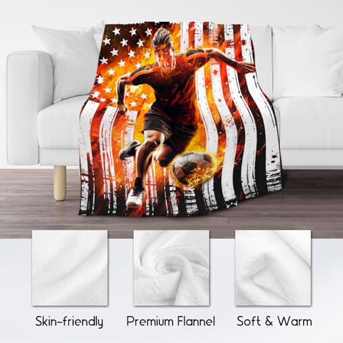 Soccer Blanket Gifts, Kids Throw Blankets, Soccer Gifts for Boys, Warm Flannel Sports Theme Throw for Sofa & Bed, 60"x80"