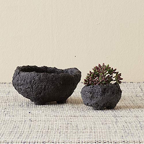 Faux Volcanic Fireglass Black Mini Lava Rock Pet Porous Planter Pot with Drainage