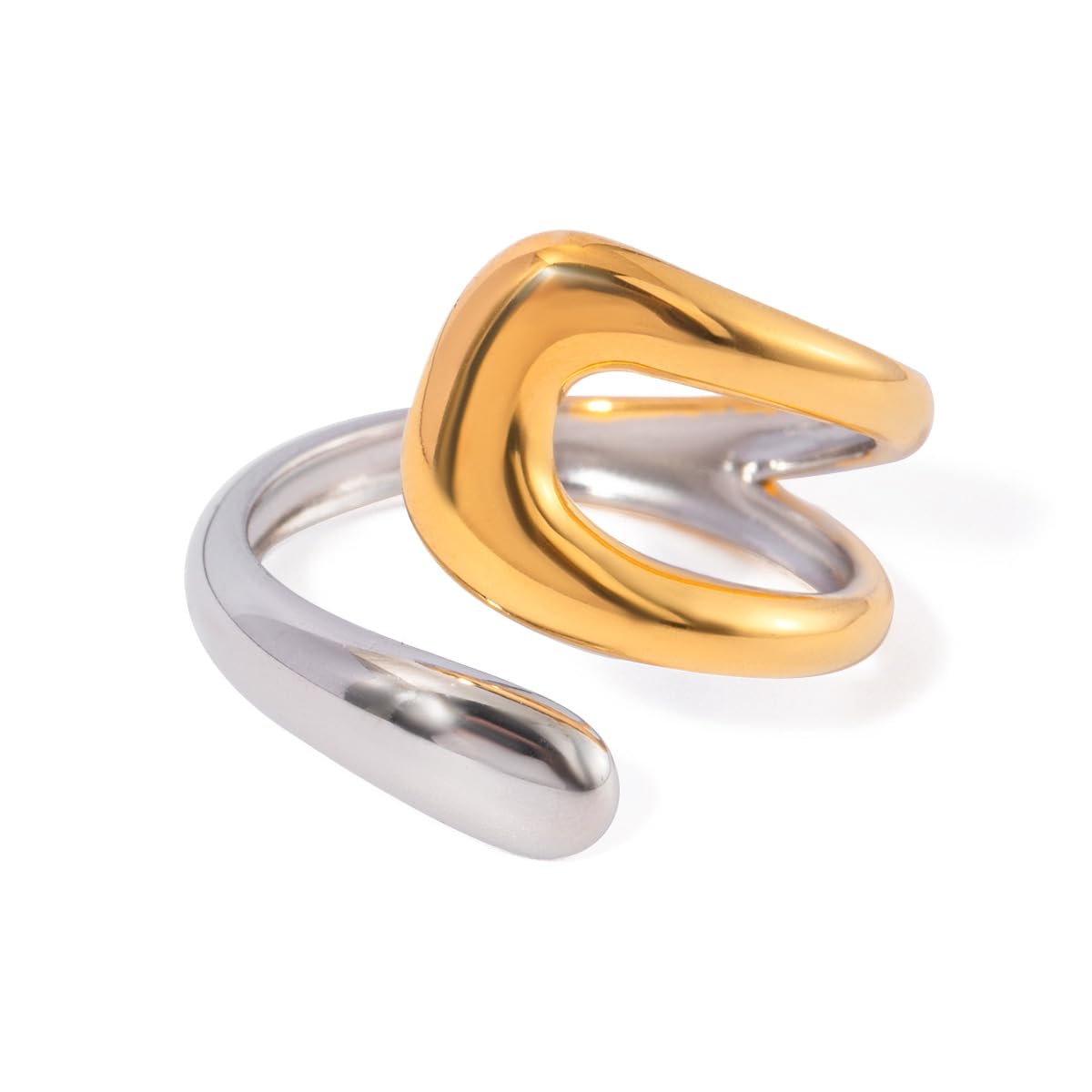 Stylish Two-Tone Abstract Open Ring for Women – Gold & Silver Statement Ring | Modern Minimalist Jewelry-image-43