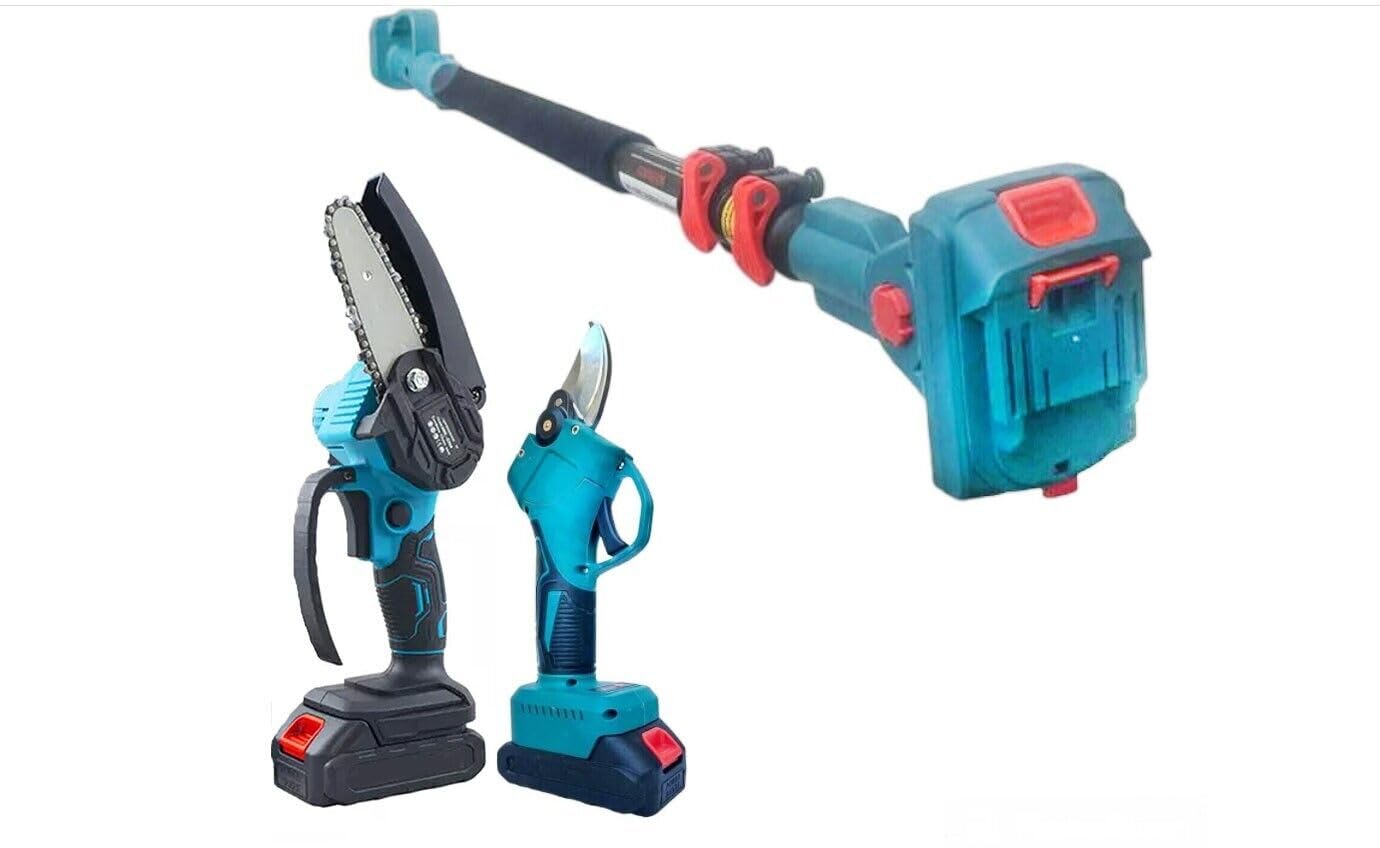Kit Potatura Mini Motosega + Forbice Cesoia a Batteria con Asta Telescopica