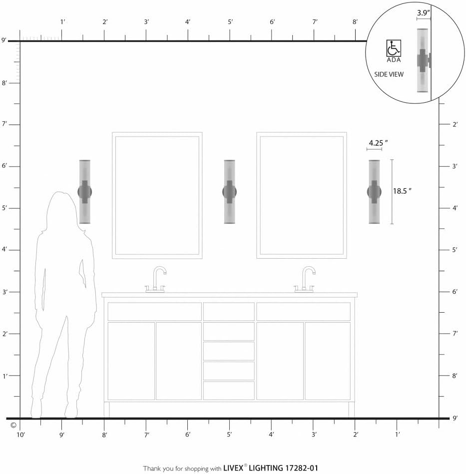 Livex Lighting Bancroft - 2 Light ADA Bath Vanity in Contemporary Style-18.5 Inches Tall and 4.25 Inches Wide-Black Chrome Finish