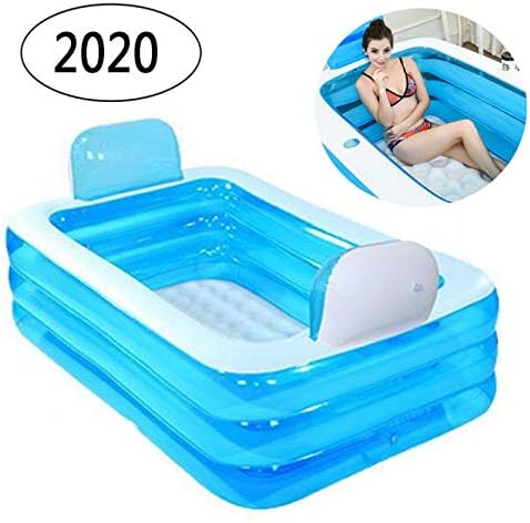 CTEGOOD Inflatable Bath Tubes for Adults Portable Folding Inflatable Bathtub with Electric Air Pump Soaking Bathtub Home SPA Bath Equip Blue 175×135×68cm