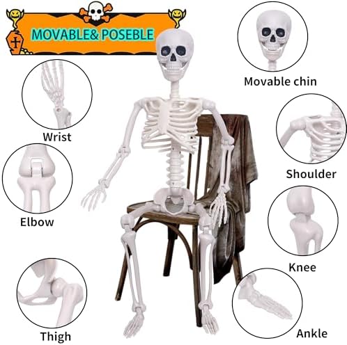 51ewSaaVdbL._AC_ Skeleton Halloween Decorations 3ft Life-Size Skeleton Moving Skeleton Plastic Human Skeleton with Moving Joints for Halloween Decorations (2, Grey)
