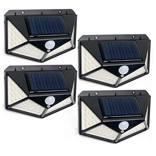 3 lägen glöd sol rörelse sensor lampor uteplats vägg ljus fixtur trädgård solenergi lampa vattentäta solskyddsljus (Color : 100LED 4pcs)