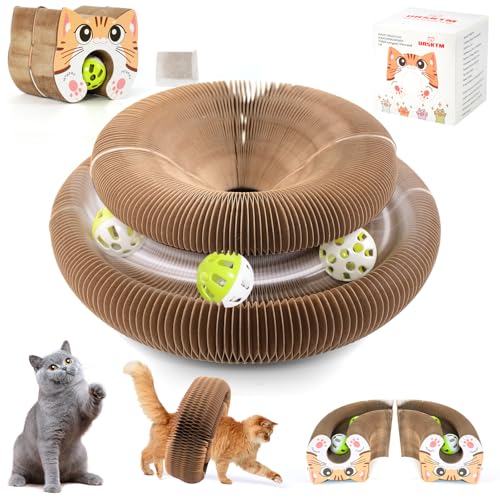 URSKTM 2PCS Upgraded-Magnetic Kitty Kurls Cat Scratcher Toy, Interactive Cardboard