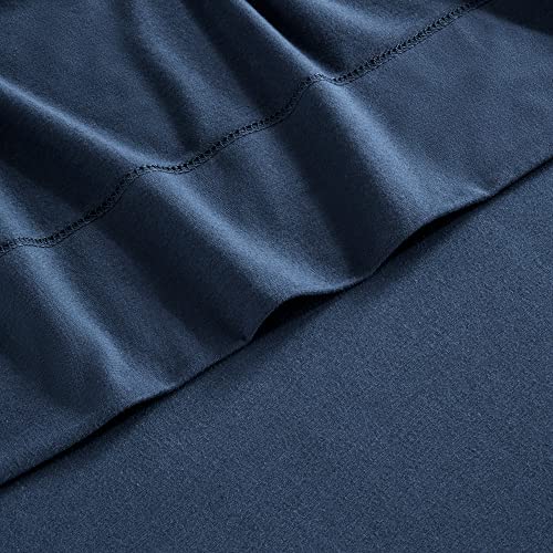 Sleep Zone 4-Piece Jersey Knit Sheet Set - Luxury Heather 100% Cotton T-Shirt Bed Linen Set - Deep Pocket Stretchy Bed Sheet Set For All Season (Navy, King) #TOP3