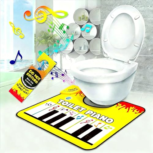 Bathroom Piano Mat - Toilet Piano Keyboard Mat with Anti - Slip Waterproof & Auto Power - Off - 23.6x18.9 in Funny Fart Piano Electronic Organ for Toilet Fun (Yellow)