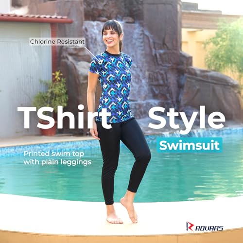 Image of ROVARS RRovars Poly Jersey Two Piece Women Swimwear Printed Swim Top with Plain Legging