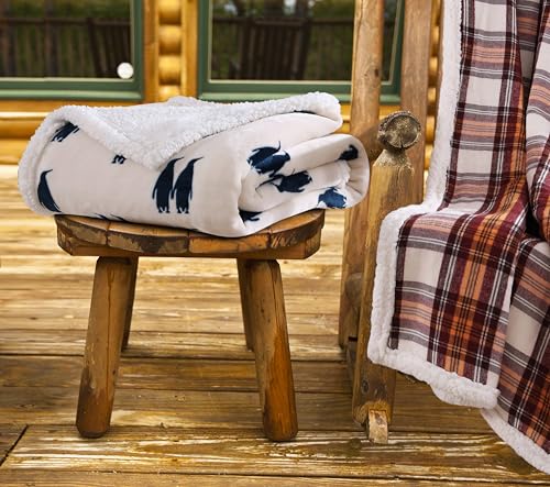 Image of Eddie Bauer - Throw Blanket, Ultra-Soft Plush Blanket with Faux Shearling Popcorn Fleece Reverse, Oversized Bedding for Couch or Bed (Emperor Penguin Blue, 50 inch x 60 inch)