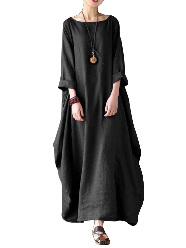 Women's Maxi Dresses Solid Kaftan Loose Cotton Long Dress Improve for Americans