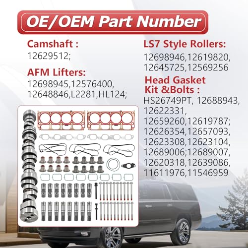 Image of 6.2L LT Gen5 L86 L87 AFM Engine Rebuild Kit Fit for Chevy Camaro 2014-2020 for GMC Sierra 1500 Yukon for Cadillac Escalade 12629512 Camshaft 8* AFM Lifters and LS7 Lifters Head Gasket Kit