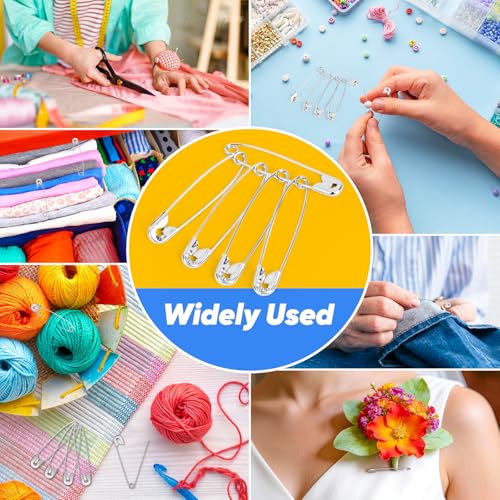 Image of Huhuhero 200Pcs Safety Pins for Clothes, 2.2 inches Large Heavy Duty Safety Pins, Rust-Resistant Nickel Plated Steel Big Pin for Sewing Clothing, Art & Craft Supplies