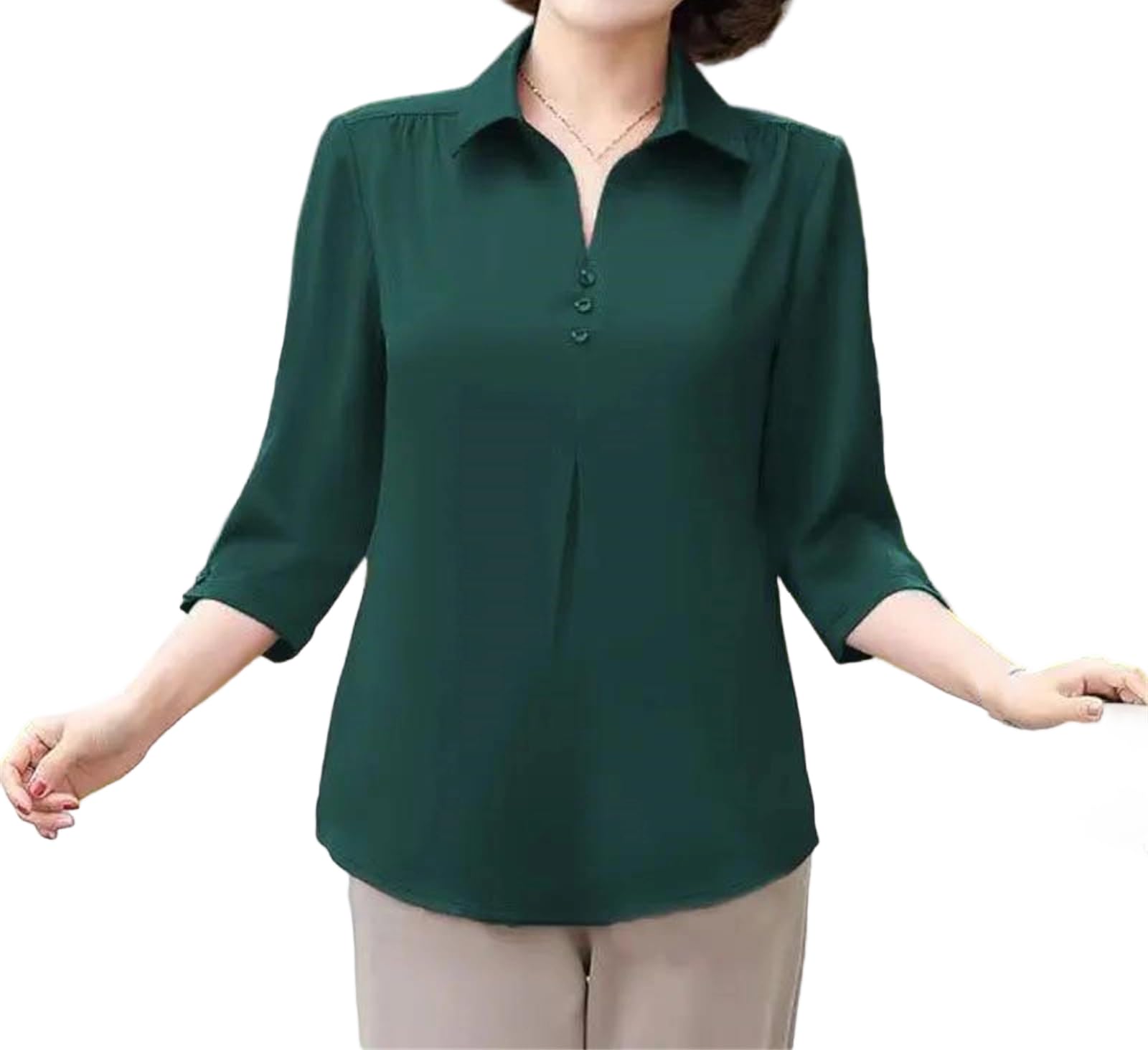 Yeuyyben Camicetta da donna elegante vintage arricciatura camicetta estiva moda tinta unita camicia da donna mezza manica allentata casual top
