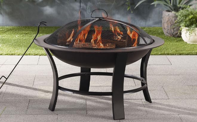 30-Inch Round Steel Fire Pit Bowl, and Black, Outdoor Wood Burning, Mesh Spark Screen Cover, Portable Design for Garden, Patio, Camping/sigdi/Basket Chimney Log Burning Bowl Wood Burner-image-26
