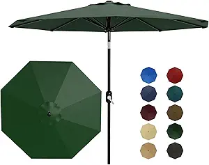 10Ft Patio Umbrella - 8 Sturdy Ribs Outdoor Table Umbrella with Crank Lift & Push Button Tilt - Market Umbrella for Pool, Deck, Yard, Garden - Dark Green