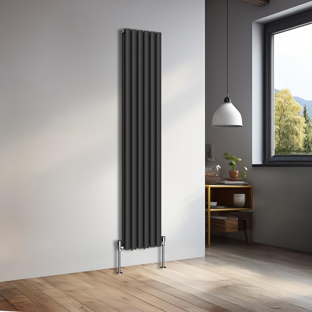 NRG 1800x354mmVertical Oval Double Panel Heater Column Radiator Central Heating Radiators Designer Tall Radiators Black — image 1