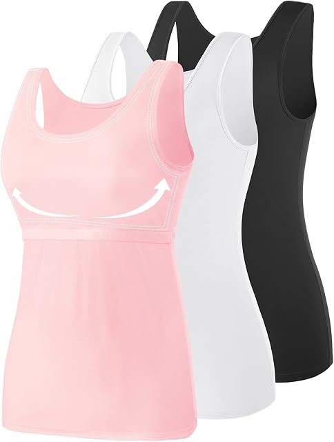 Vislivin Cotton Tank Tops with Shelf Bra for Women Stretch Tanks Wide Strap Undershirts