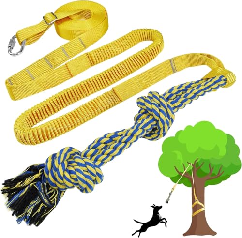 SYOOY Dog Bungee Tug Toy Hanging from Tree,Outdoor Tether Tug of War Interactive Dog Rope with Chew Lure for Small Medium Large Dogs (Yellow)