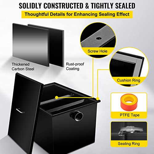 Vevor 8 Lb Commercial, Carbon Steel 4 Gpm, Interceptor Side Water Inlet, Under Sink Grease Trap For Restaurant Canteen Factory Home Kitchen, Black #TOP4