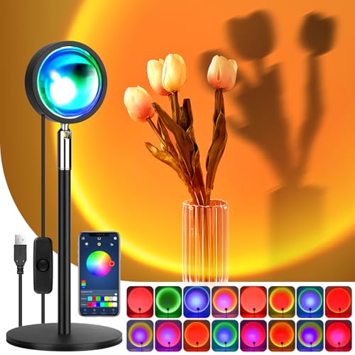 DAMAHOU RGB Sunset Lamp with Bluetooth, Sound Recognition