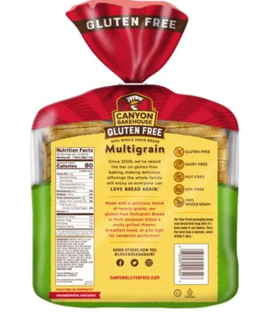 Canyon Bakehouse 7-Grain Sandwich Bread, Gluten Free, 100% Whole Grain - Pack of 2