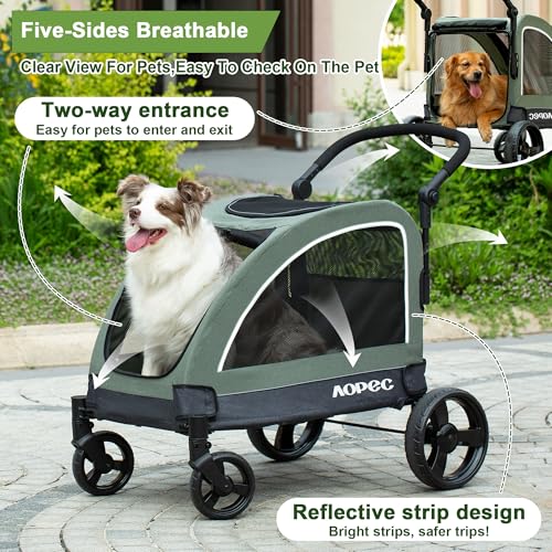 Image of Dog Stroller for Large & Medium Dogs, Dual Entry, 160 lbs Capacity, Green