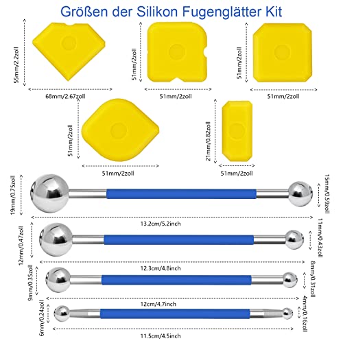 13 Stücke Silikonfugen Abzieher Kugel Silikon Fugenglätter Werkzeug Schaber Caulking Werkzeug 3 in 1 Silikonabzieher Kit Metall Fugenabzieher Dichtungswerkzeuge für Badezimmer Küchenfliesen Fugen