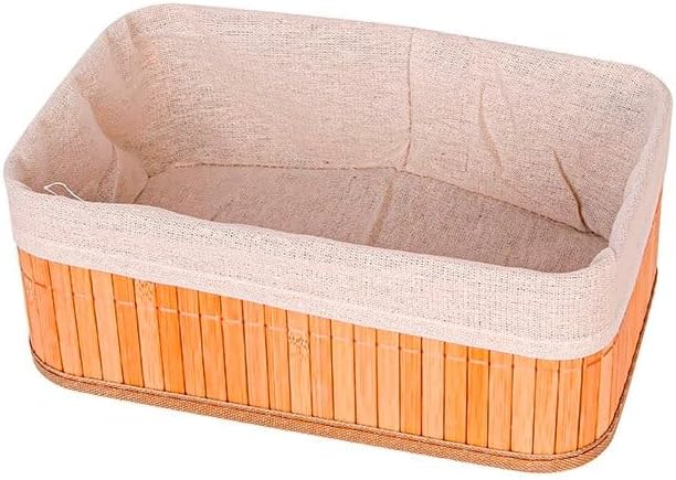 Cesto De Bambu Organizador Forro Algodão 23X13X8CM