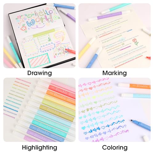 Highlighters, Aesthetic Cute Pastel Bible Highlighters Assorted Colors, 12 Pack Dual Tip Highlighter and Pens No Bleed, Smooth Writing Pastel Markers for Bible Book Planners Journaling