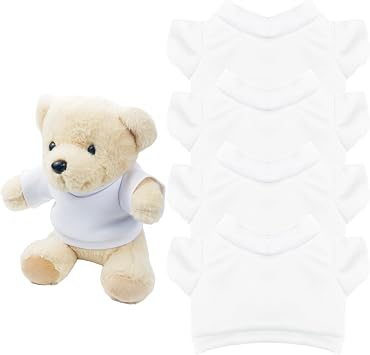 4 PCS Stuffed Bear Basic T Shirt Clothes for 10-12Inch, T Shirt Classic Crew Neck Bear, Cute Tiny Clothes DIY Bear Toy for 10-12 Inch,White