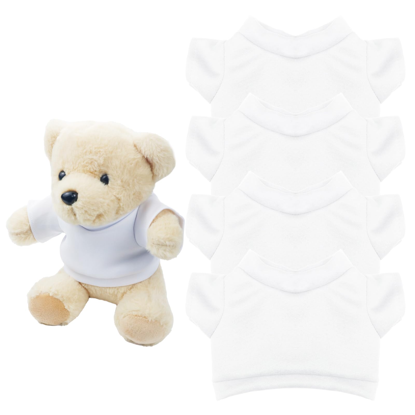4 PCS Stuffed Bear Basic T Shirt Clothes for 10-12Inch, T Shirt Classic Crew Neck Bear, Cute Tiny Clothes DIY Bear Toy (for 10-12 Inch,White)