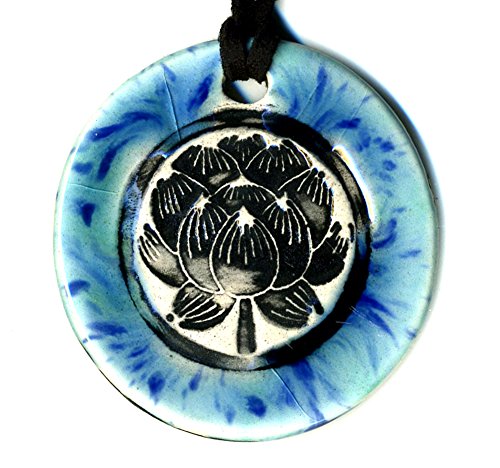 Surly-Ramics Women's Nature Ceramic Pendant Necklace Lotus Flower in Blue