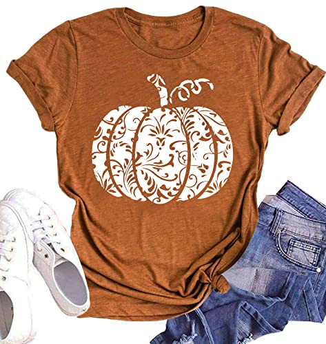 Halloween Pumpkin Shirt Women Leopard Graphic Tees Short Sleeve Fall T-Shirt Thanksgiving Gift Tops