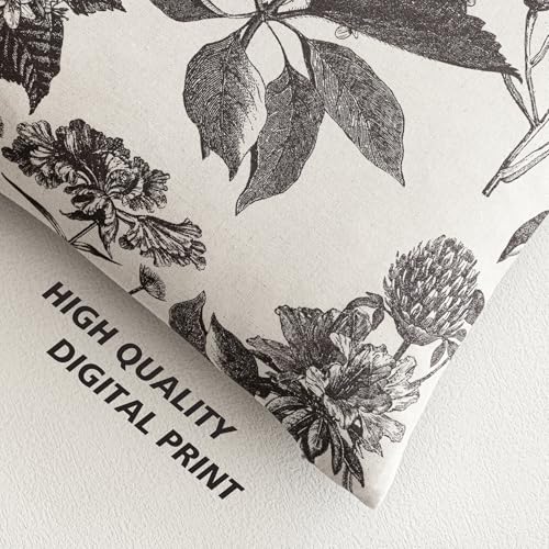 Image of Foindtower Set of 2 Linen Floral Vintage Throw Pillow Covers Neutral Accent Print Decorative Cushion Covers Farmhouse Boho Home Decor for Sofa Chair Couch Bedroom Living Room,18x18 Inch,Black