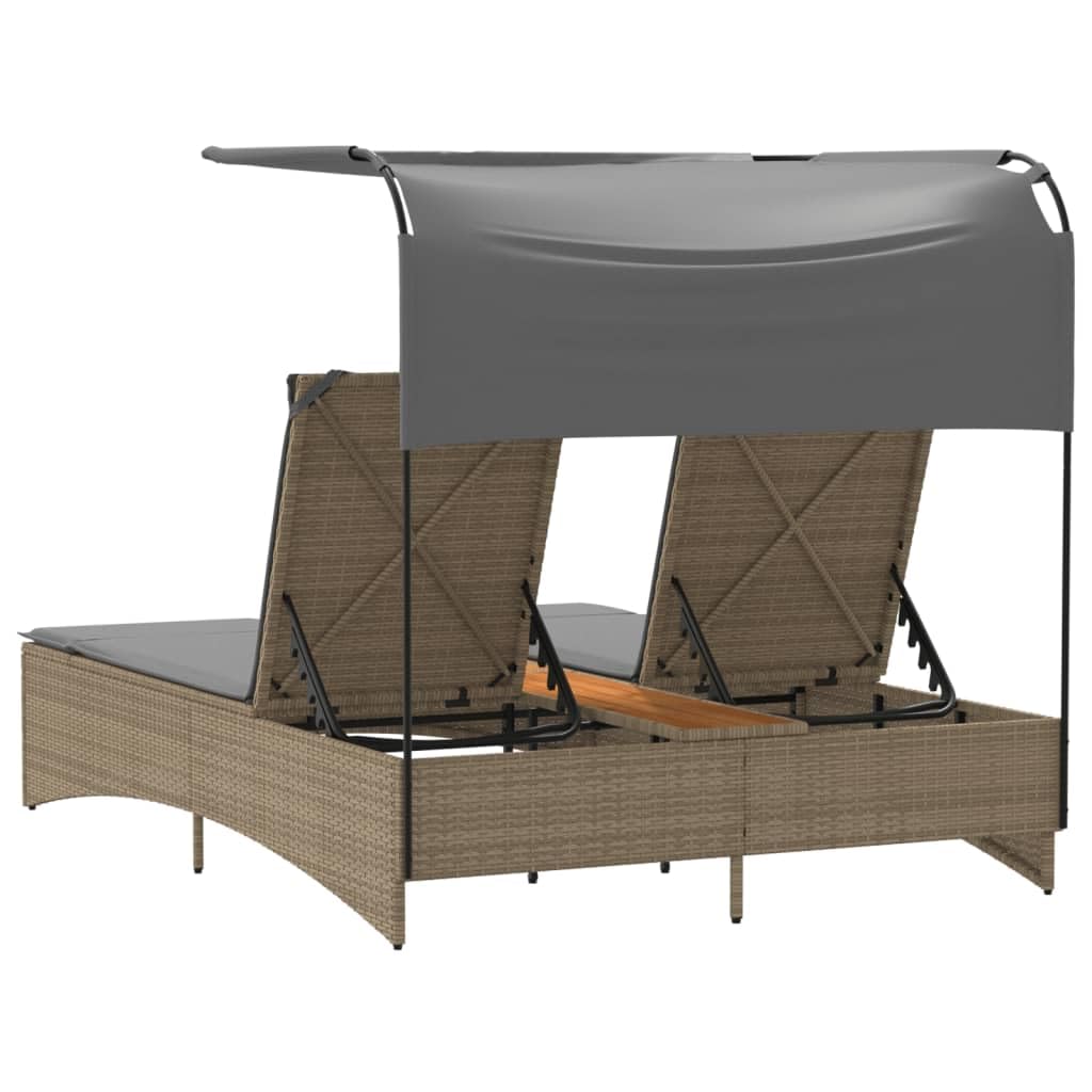 Homgoday Lit double avec auvent et coussins beige mixte polyrorotin, chaises longues, canapé-lit, lit meuble, lit de piscine, lit de jardin v