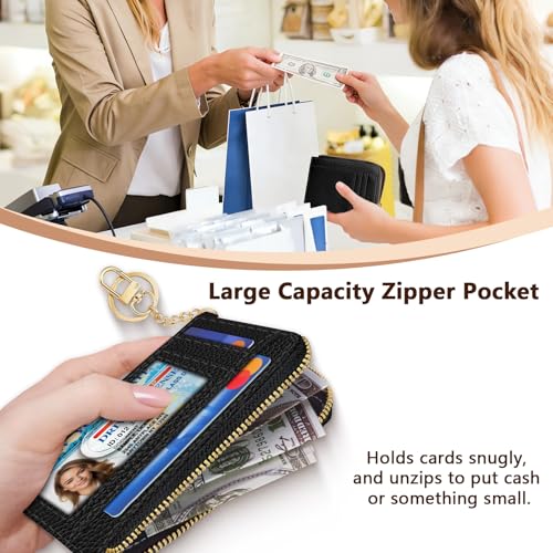 Image of GIANCOMICS Slim Wallet Credit Card Holder Women, Rfid Blocking Black Small Card Case, Keychain Thin Pocket Curved Zipper Wallet, Travel Card Holder PU Leather ID Window, Ladies Female Gifts