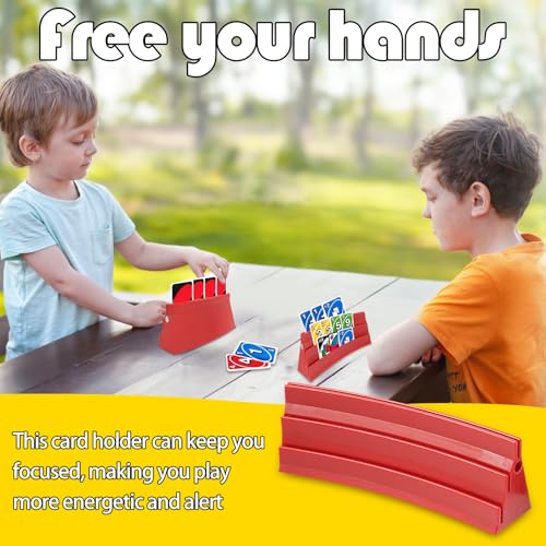 Gatphy 4 Stück Kartenhalter Spielkarten 3 Rampen Spielkartenhalter zum Hinstellen Stackbar mit Magnetische Montage Spielkartenhalter Poker/UNO für Senioren Kinder Arthritis Feiern (Rot)