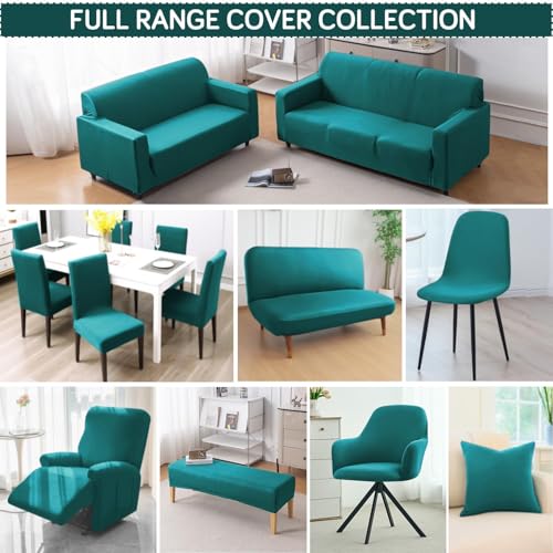Image of HOKIPO 'SereneSolids' 140 GSM Stretchable Swivel Chair Cover High Armrest Slipcover, Teal (NEW-AR-6247-TL)