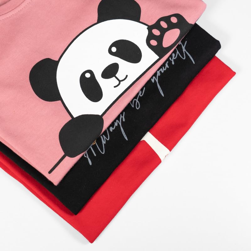 Image of Real Basics Cotton Regular Fit Half Sleeve Cotton T-Shirts for Girls - Round Neck Tops for Girl, Multicolor - Pack of 3