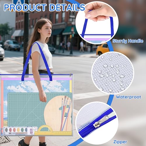 Image of ZKOO Poster Storage Bag, 26 inch x 20 inch Art Portfolio Bag, Bulletin Board Holder Art Portfolio Container for Artwork, Artwork Storage Case for Poster, Bulletin Board, Scrapbook, Teaching Materials (Blue)