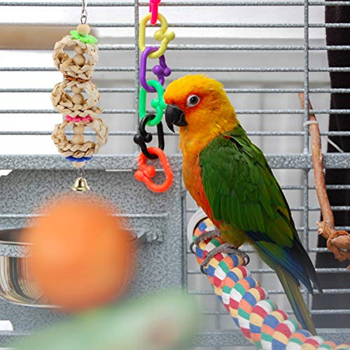 UKCOCO 8 Peças Pássaro Papagaio Balançando Brinquedos de Mascar Com Sino de Madeira Natural Em Pé Re