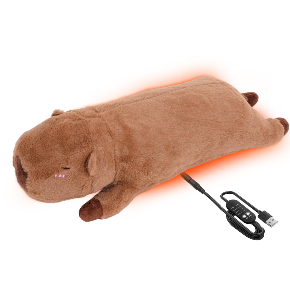 Capybara Termoforo Elettrico, 48 x 18 cm Cuscino Termico Elettrico avec Interfaccia USB, 5 Réglages de Température, Spegnimento temporizzato, Per L'Uso su Collo, Schiena, Spalle e Addome