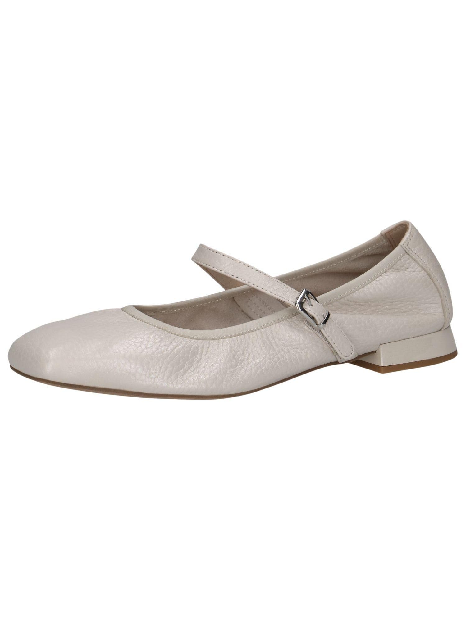 CAPRICE Women Ballet Flats Leather with Strap, Cream (Pearl Per.Deer), 7.5 UK