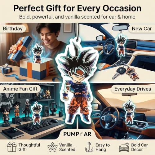 Image of PumpCar 2 pieces Chubby Goku Ultra Instinct double-sided hanging Japanese anime cherry-scented Dragon Ball car air freshener Cool anime hanging for rearview mirror Car Interior Accessories Gifts