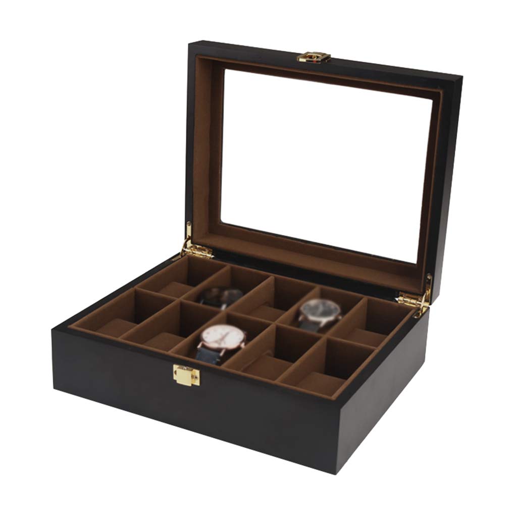 ANVLOJRIH 10 Watch Display Storage Box for Men/Women Wristwatches Jewelry Collection Case Bracelet TrayWith Glass Lid Showcase Organiser