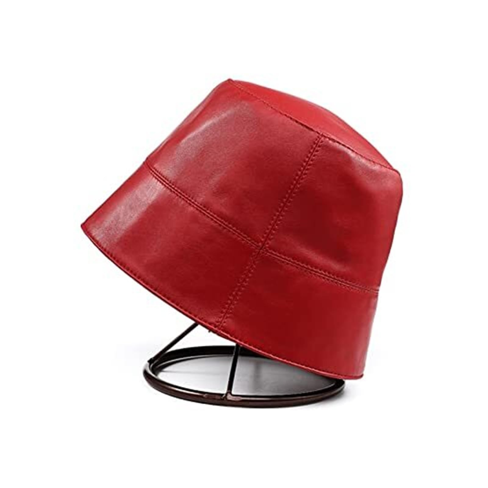 Women’s Genuine Leather Bucket Cap - Real Sun Hat for All Seasons (Black)(Red)